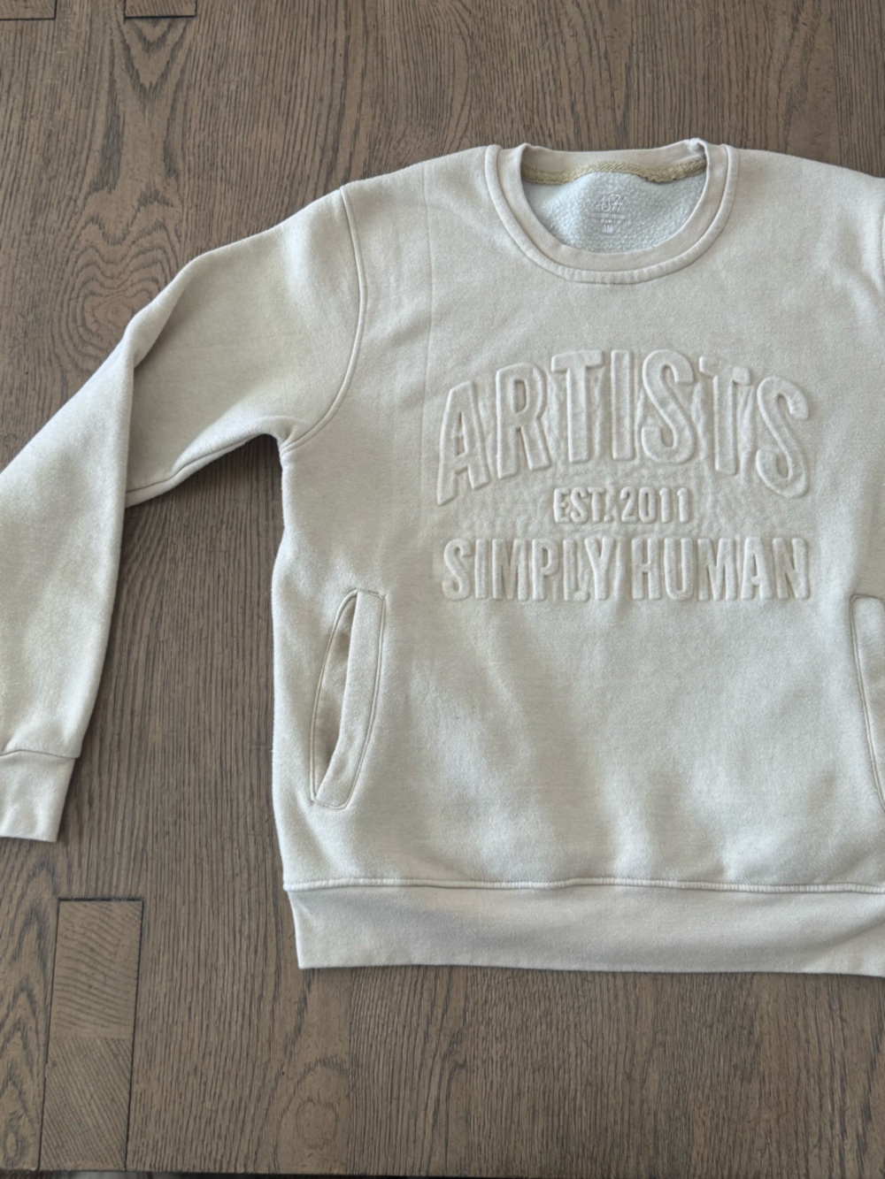 Artist Simply Human Crewneck Sweatshirt Cream Embroidered Minimalist